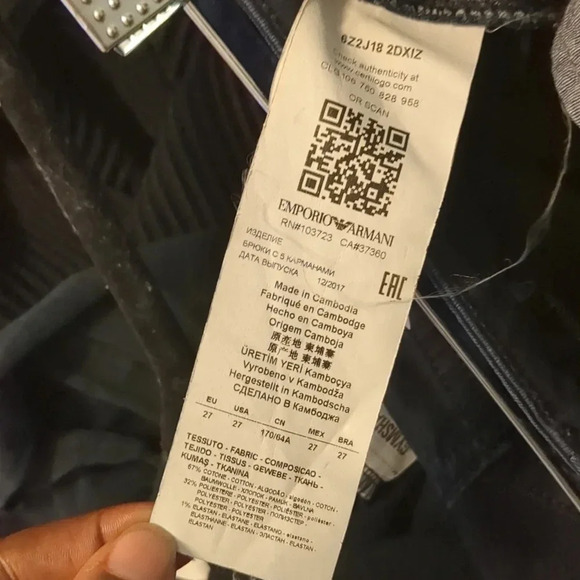 Emporio Armani Silver Signature Pocket Logo Dark Blue Denim Jeans Size 27 - Picture 6 of 9